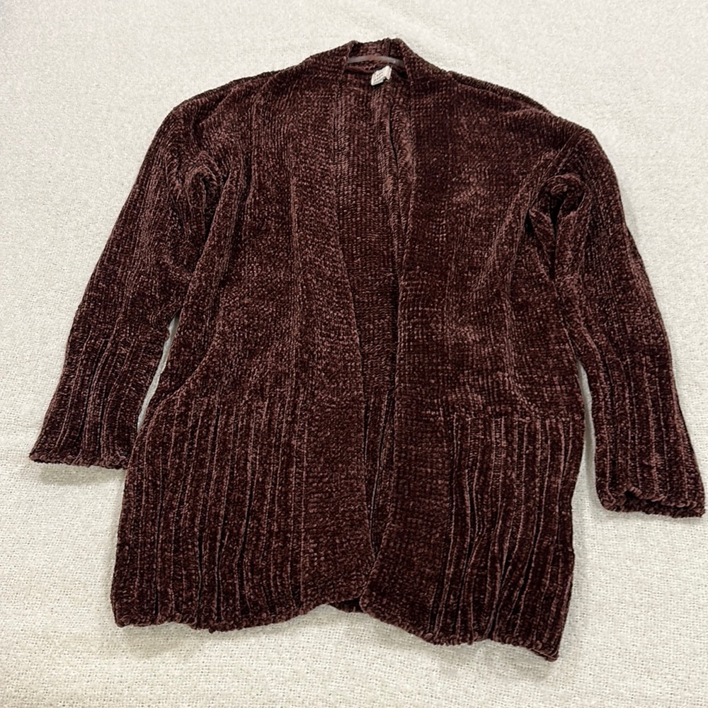 A new day plum chenille cardigan sweater size M